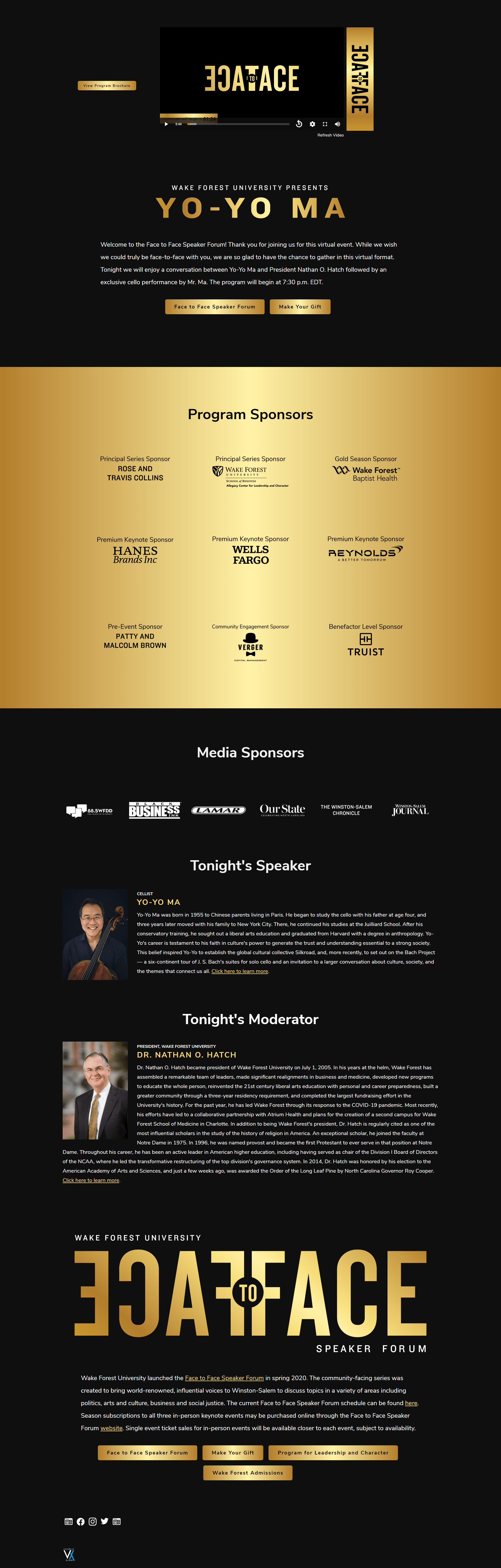 A sample watch page that has their video, sponsors, and speakers.